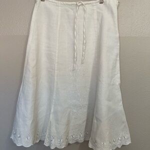 Edward 100% Irish Linen White Embroidered Skirt size 10